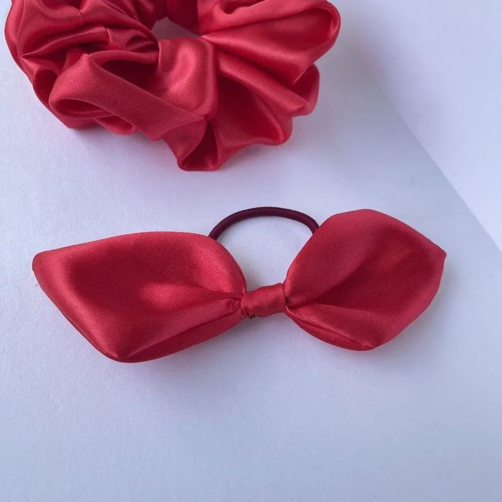 set of 2 New Satin Scrunchie Hair Tie Red